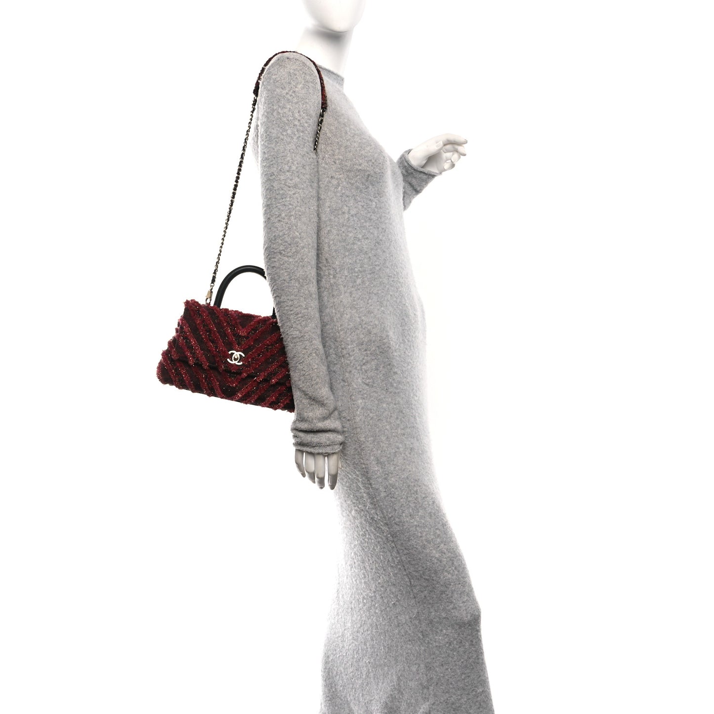 Tweed Fringe Mini Coco Handle Flap Red Black