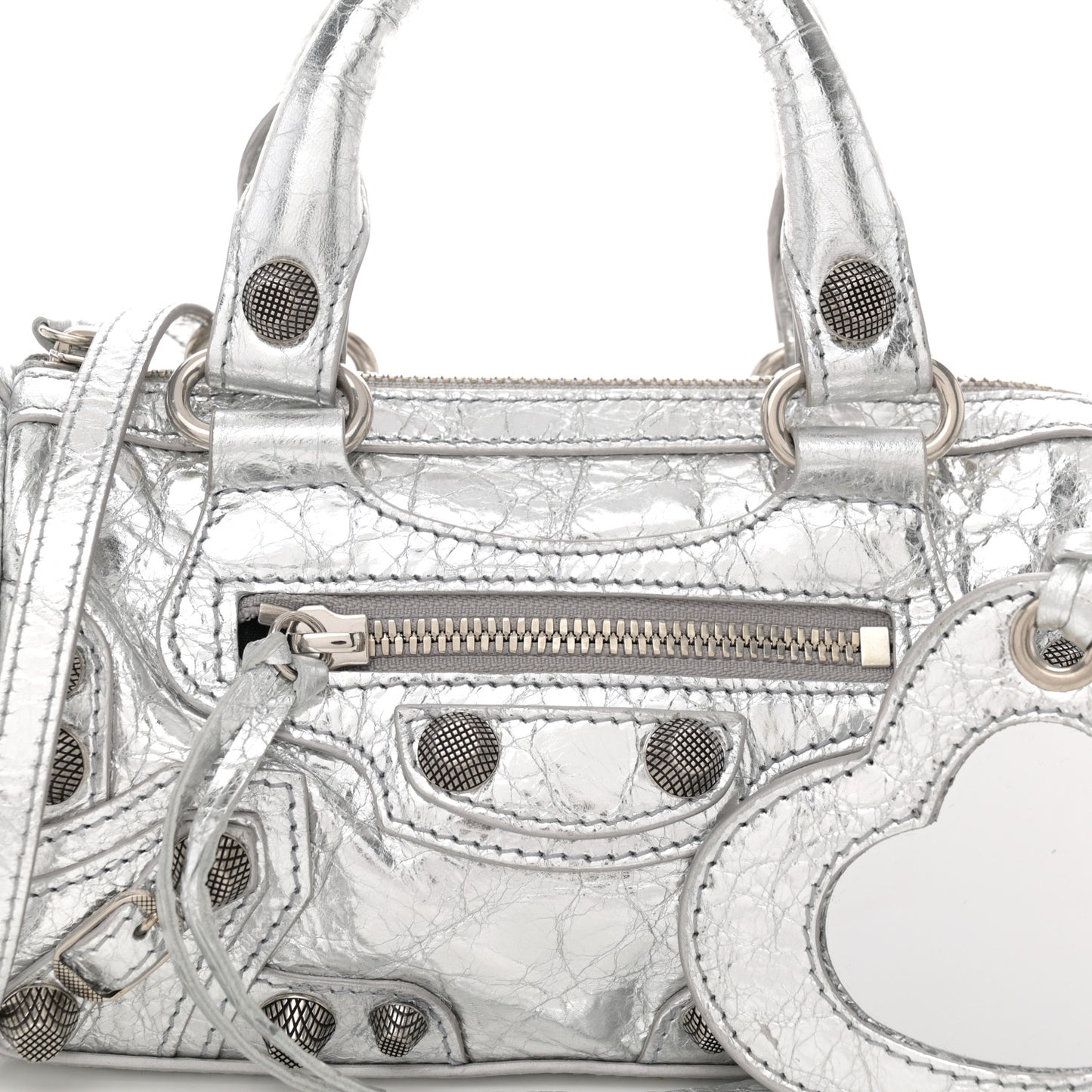 Agneau Arena Crystal Neo Nano Cagole Handbag Silver