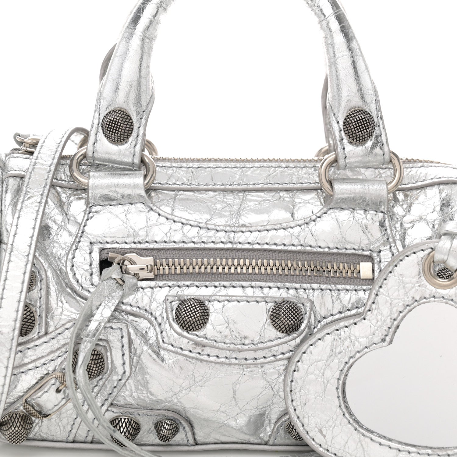 Balenciaga Agneau Arena Crystal Neo Nano Cagole Handbag Silver 8 of 10