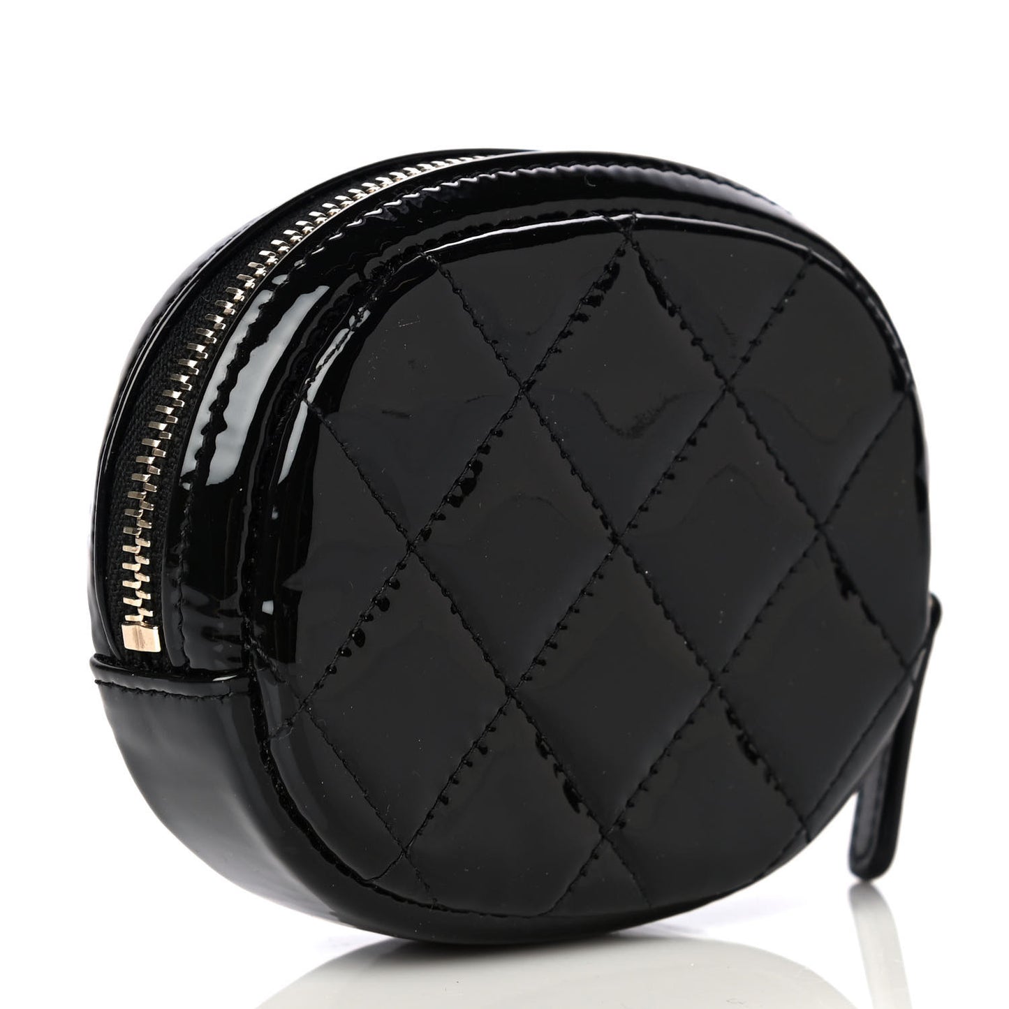 Patent Quilted Zip Around Classic Coin Purse Black