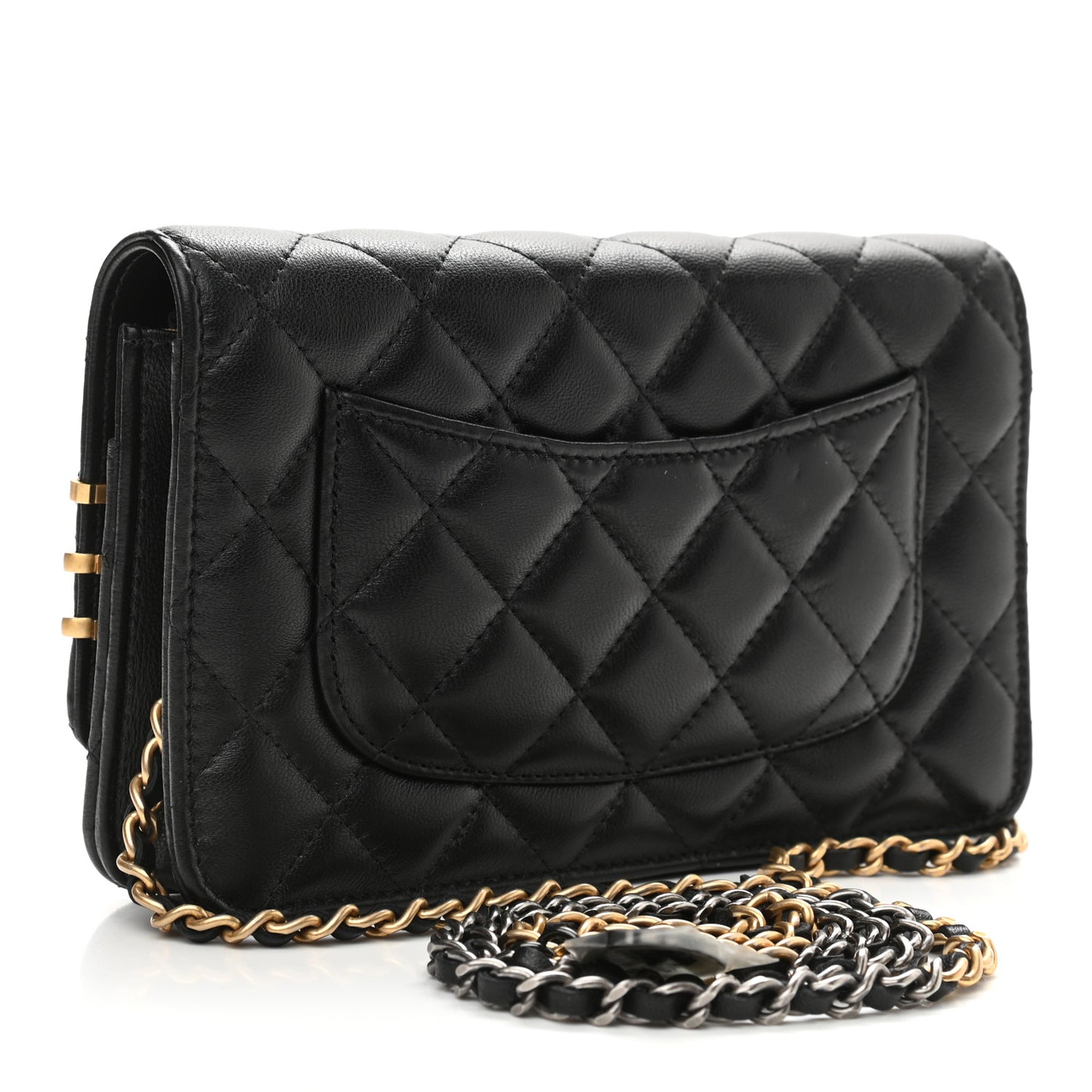 Lambskin Quilted Coco Clips Wallet On Chain WOC Black