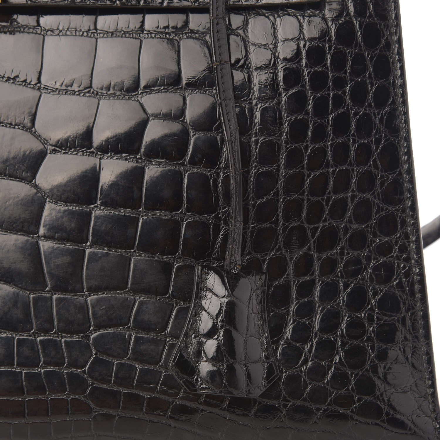 Hermes Shiny Crocodile Kelly Sellier 32 Black 15 of 22