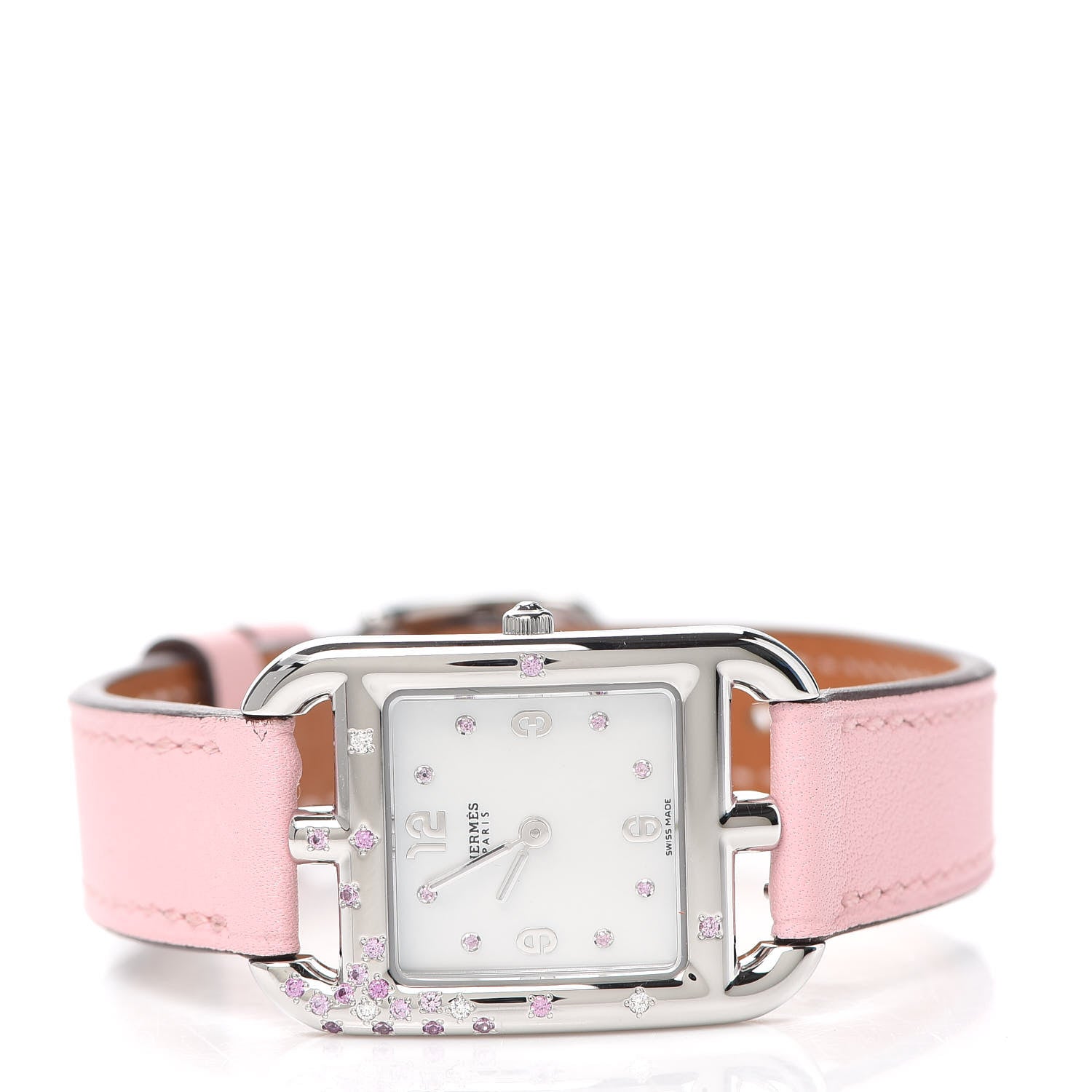Hermes Stainless Steel Swift Diamond Pink Sapphire Mother of Pearl 23mm Cape Cod Quartz Watch Rose Sakura 2 of 5