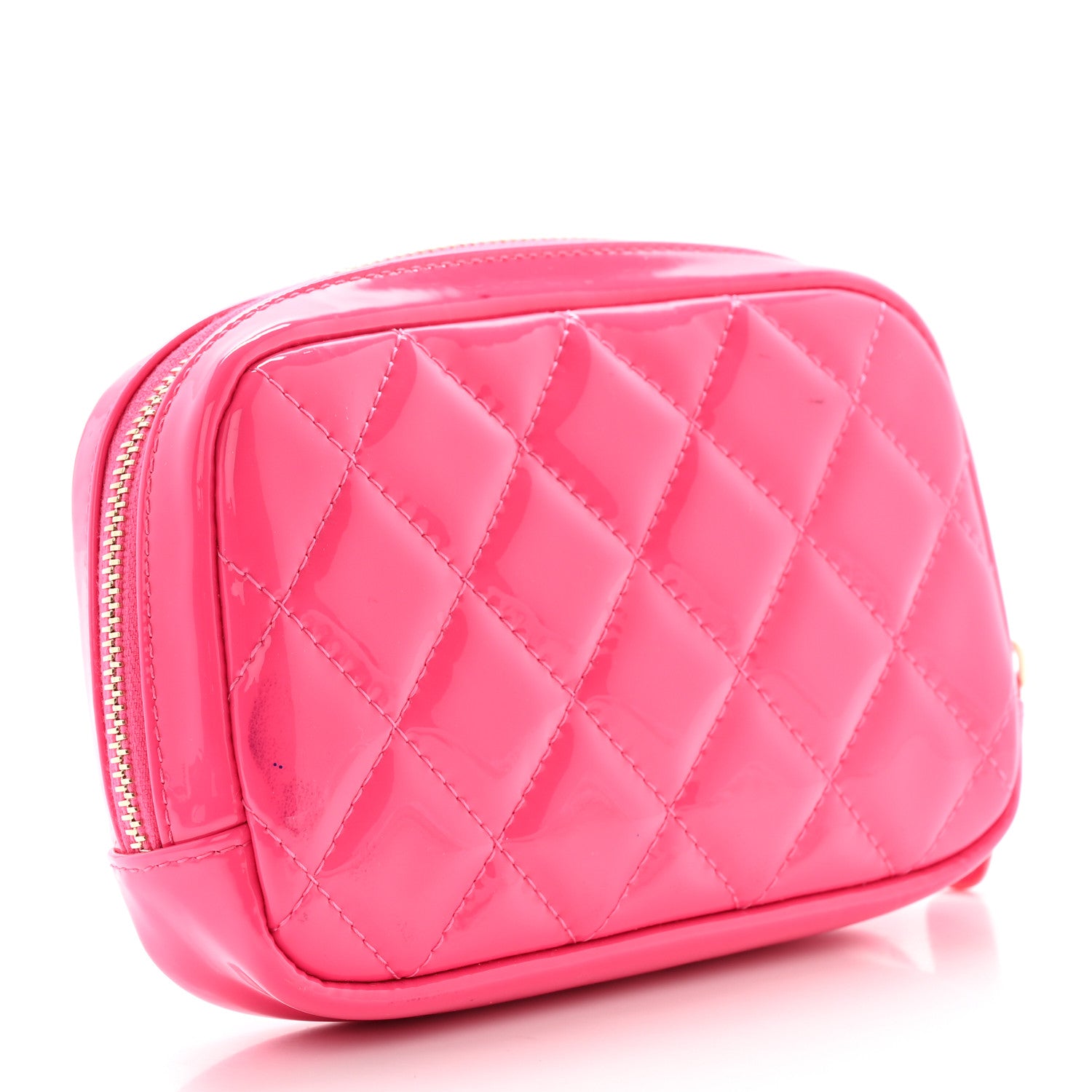 Chanel Patent Quilted Small Curvy Pouch Cosmetic Case Pink 3 of 10
