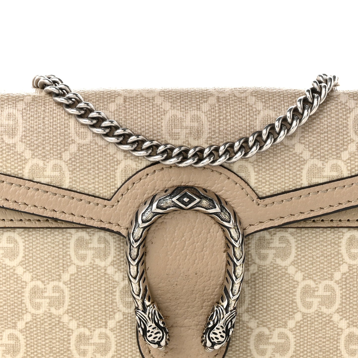 GG Supreme Monogram Textured Dollar Calfskin Super Mini Dionysus Shoulder Bag Beige Mystic White Oatmeal