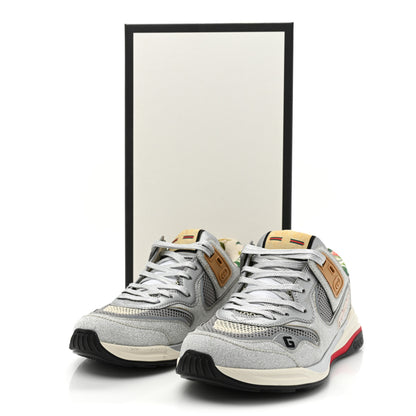 Gucci Metallic Calfskin Glitter Mesh Womens Ultrapace Sneakers 38 Silver Light Grey Mystic White 8 of 8