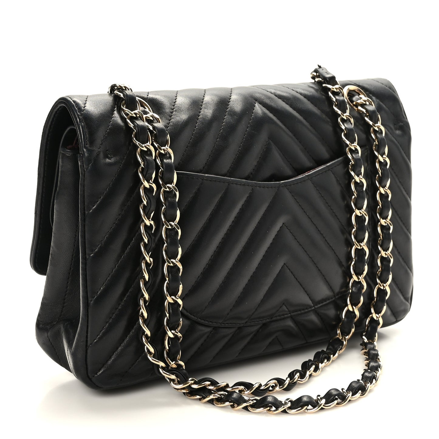 Lambskin Chevron Quilted Medium Double Flap Black