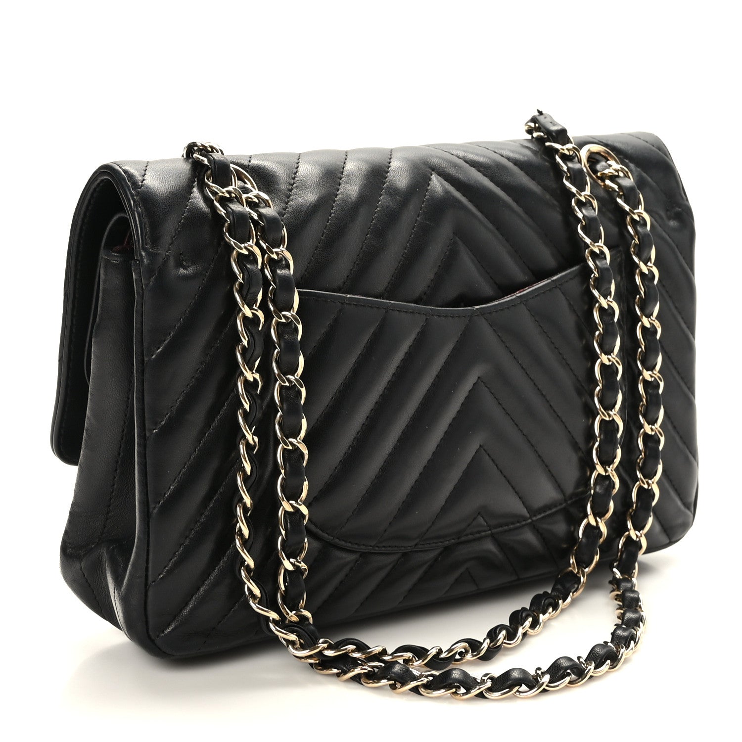 Chanel Lambskin Chevron Quilted Medium Double Flap Black 3 of 9