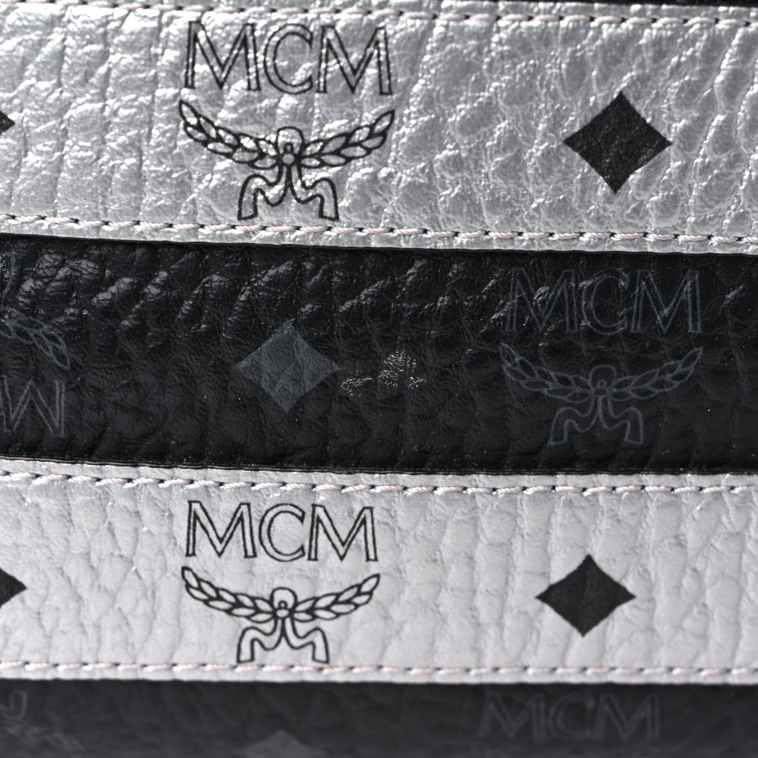 MCM Metallic Visetos Striped Medium Stark Backpack Silver Black 20 of 22