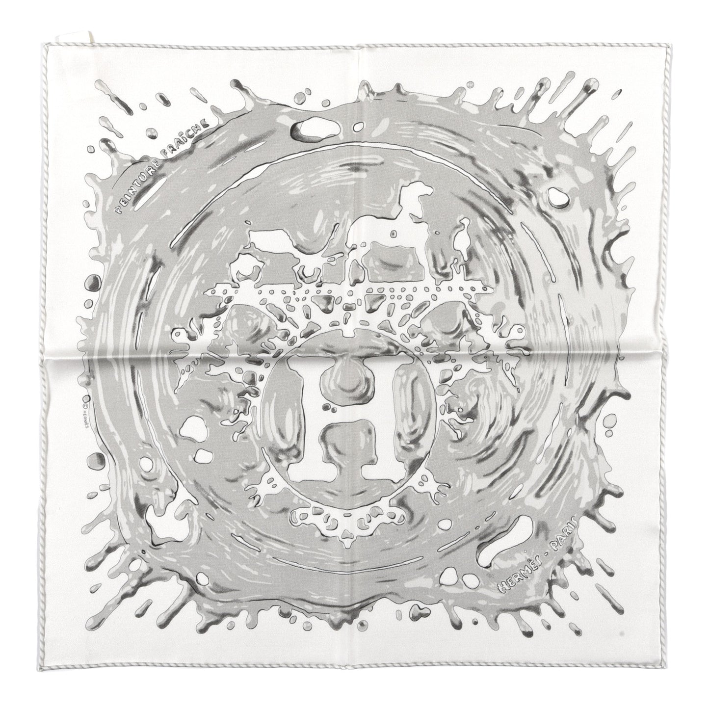 Silk Peinture Fraiche Pocket Square White Gris Perle