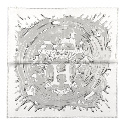 Hermes Silk Peinture Fraiche Pocket Square White Gris Perle 1 of 4