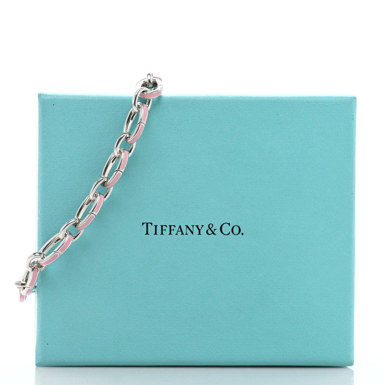 Tiffany Sterling Silver Enamel Clasping Link Bracelet Pink 4 of 4