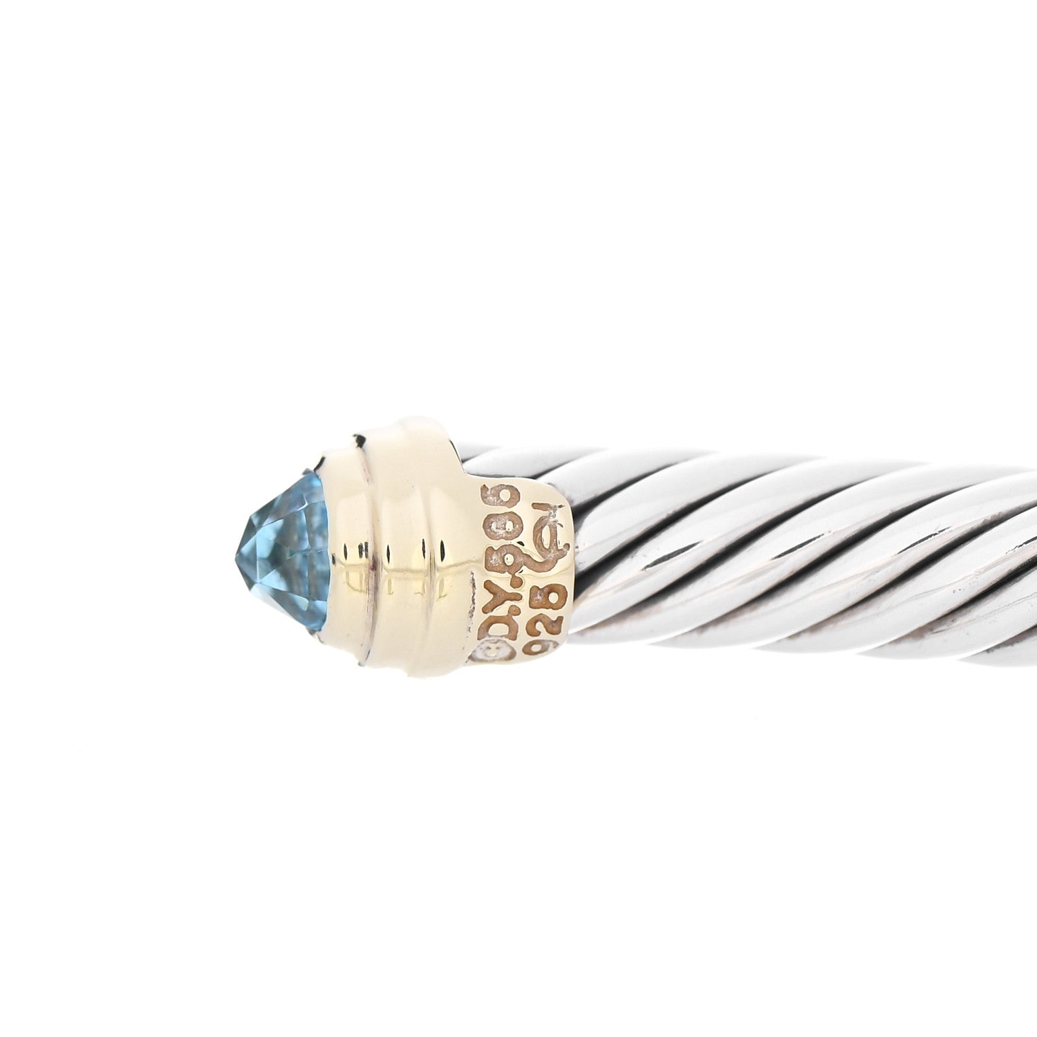 David Yurman Sterling Silver 14K Yellow Gold Blue Topaz 5mm Cable Classics Petite Color Bracelet 3 of 4