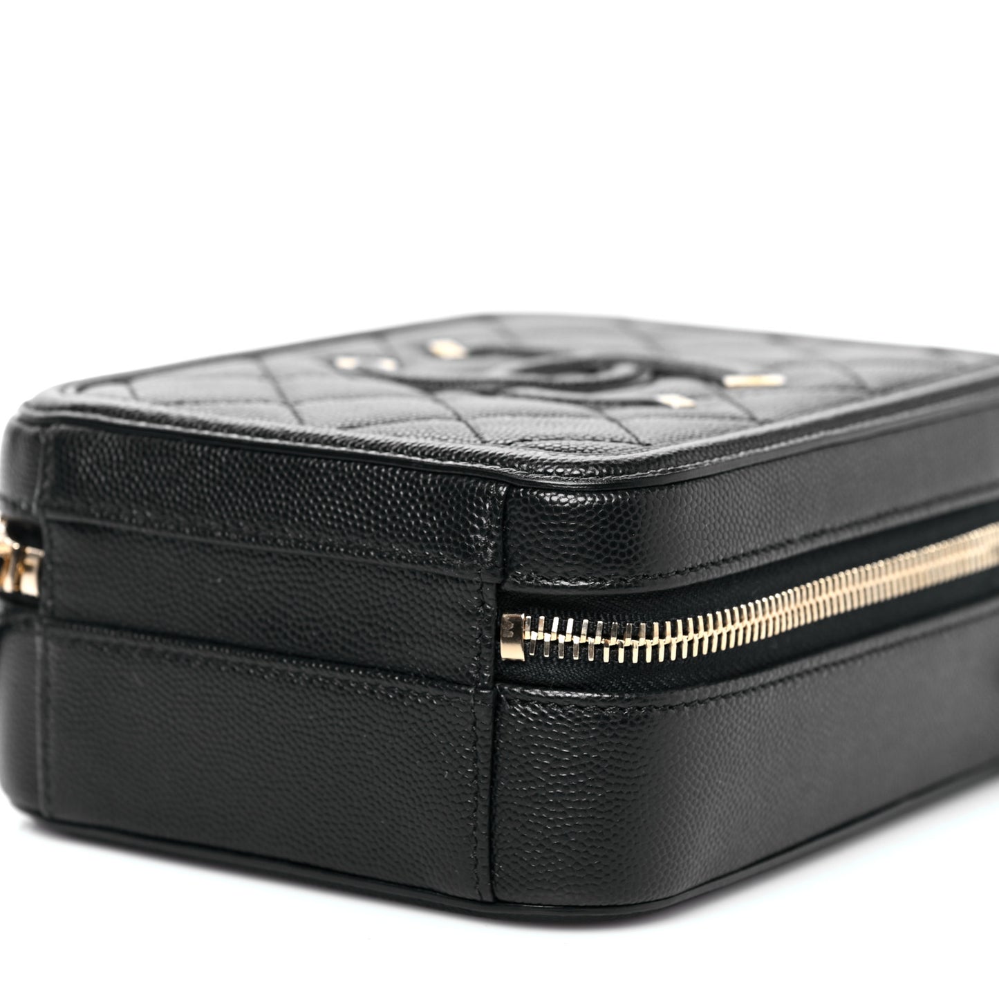 Caviar Quilted CC North South Filigree Vanity Case Black