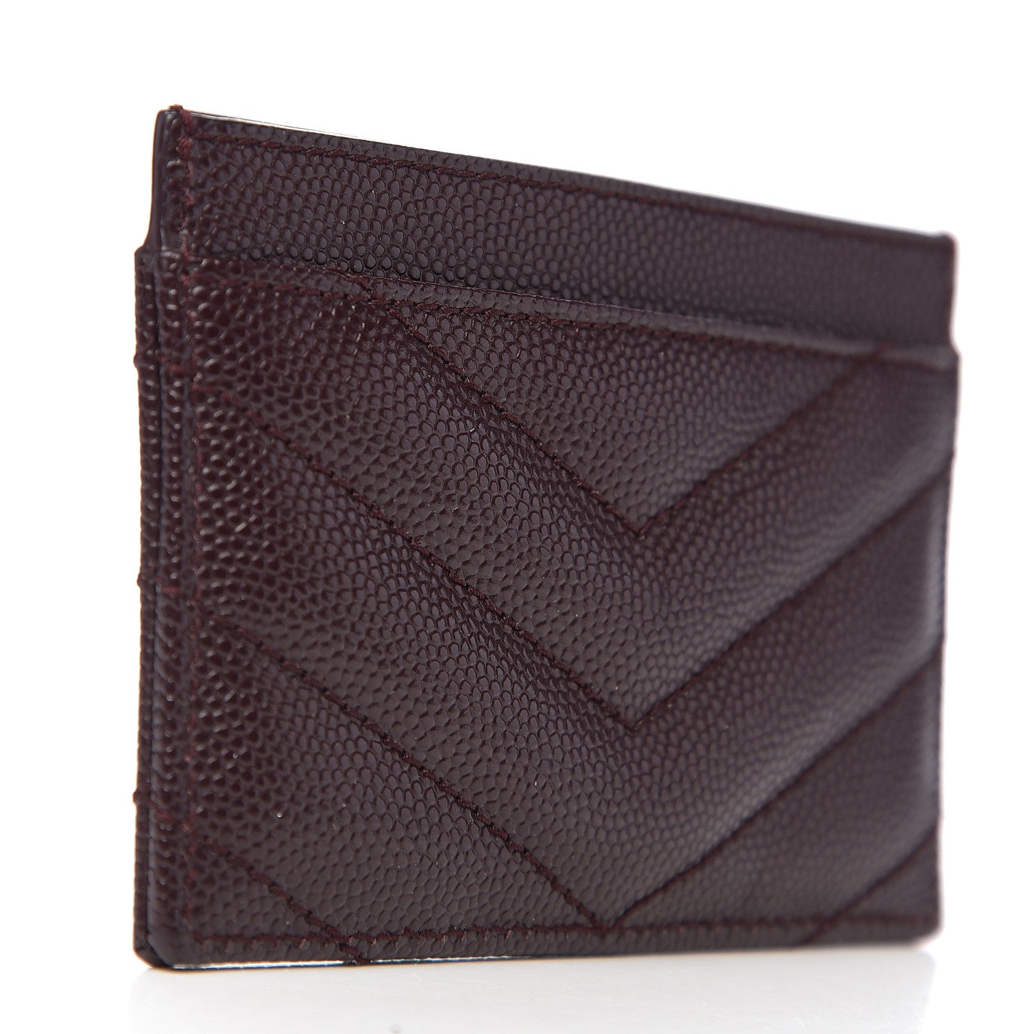 Saint Laurent Grain De Poudre Matelasse Chevron Monogram Credit Card Case Bordeaux 2 of 7
