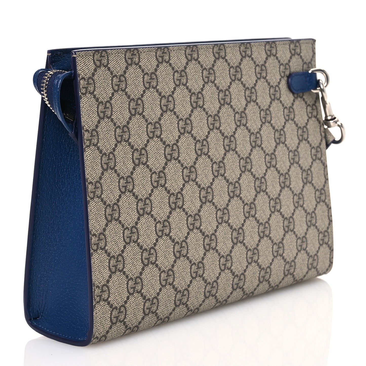 GG Supreme Monogram Bi-Color Small Zip Wristlet Pouch Beige Ebony Royale