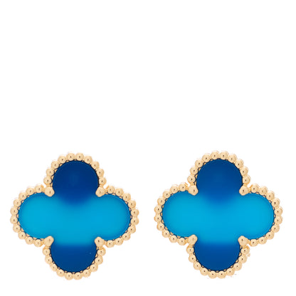 Van Cleef & Arpels 18K Yellow Gold Blue Agate Vintage Alhambra Earrings 1 of 5