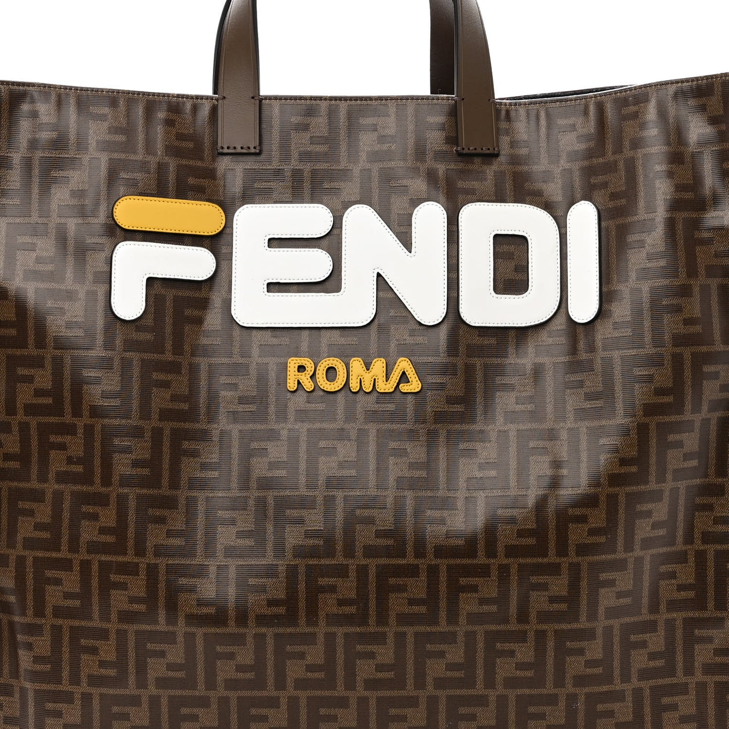 X FILA Glazed Fabric FF 1974 Mania Shopping Tote Bag Mogano Panna White