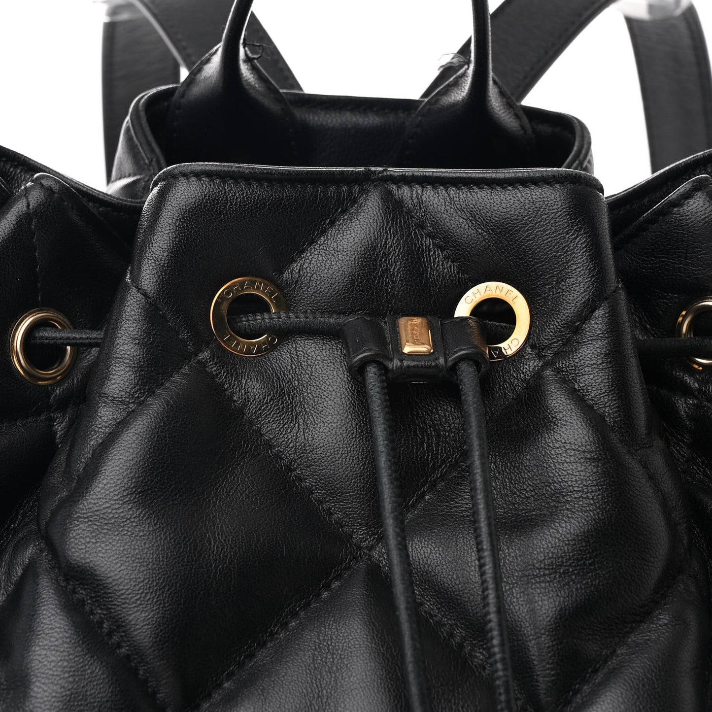 Lambskin Quilted Drawstring Backpack Black