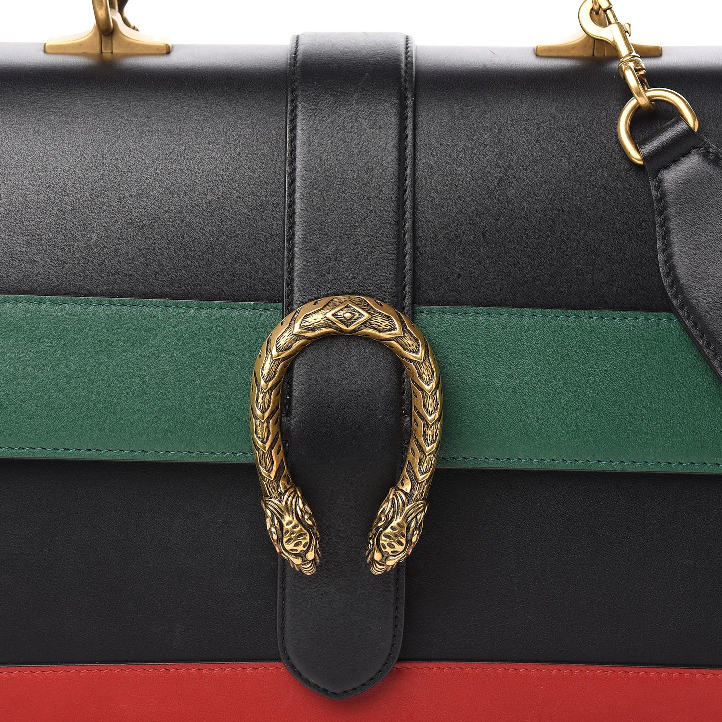Calfskin Bamboo Web Large Dionysus Top Handle Bag Black Bright Evergreen Hibiscus Red