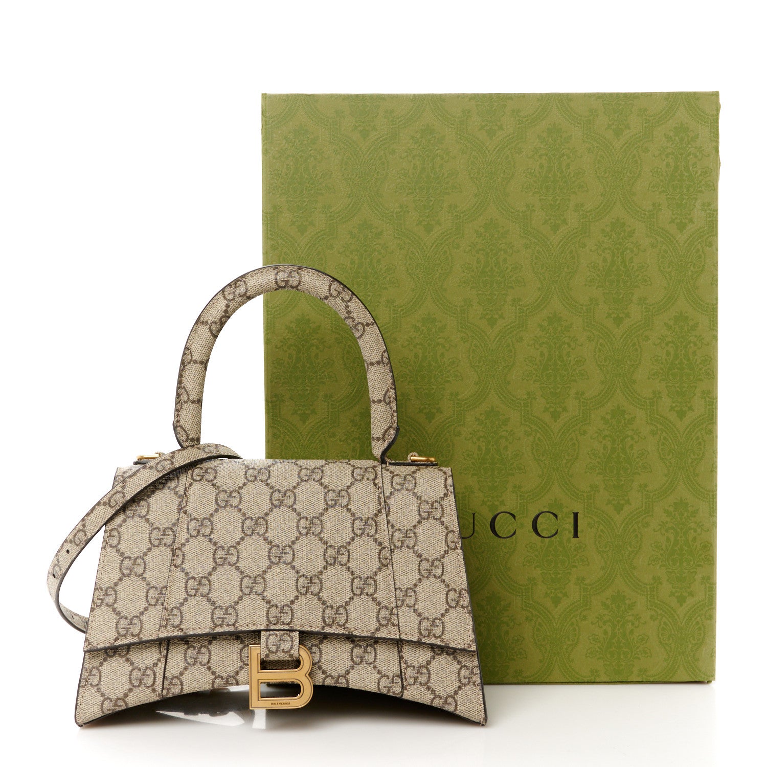 Balenciaga X GUCCI GG Supreme Monogram Small Hourglass Top Handle Bag Beige Ebony 13 of 13