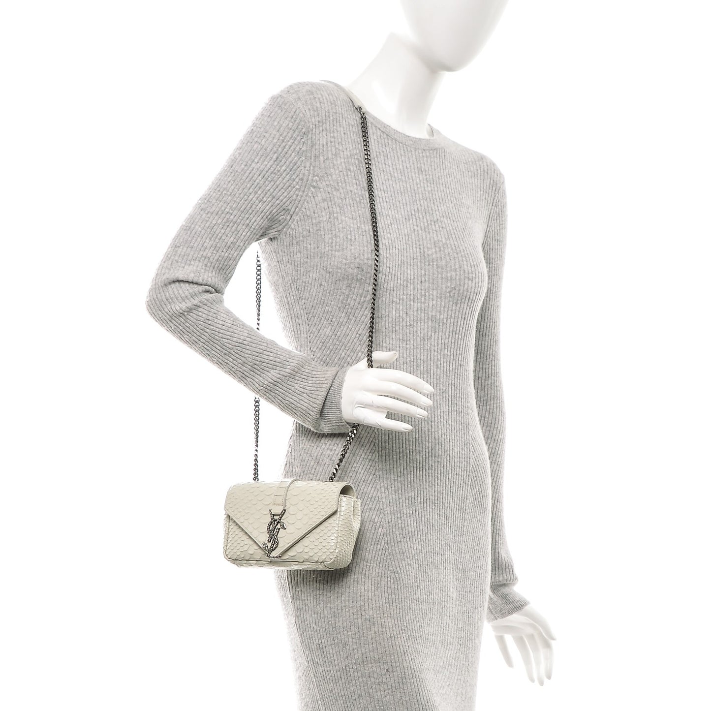 Python Calfskin Embossed Monogram Classic Baby Chain Bag White