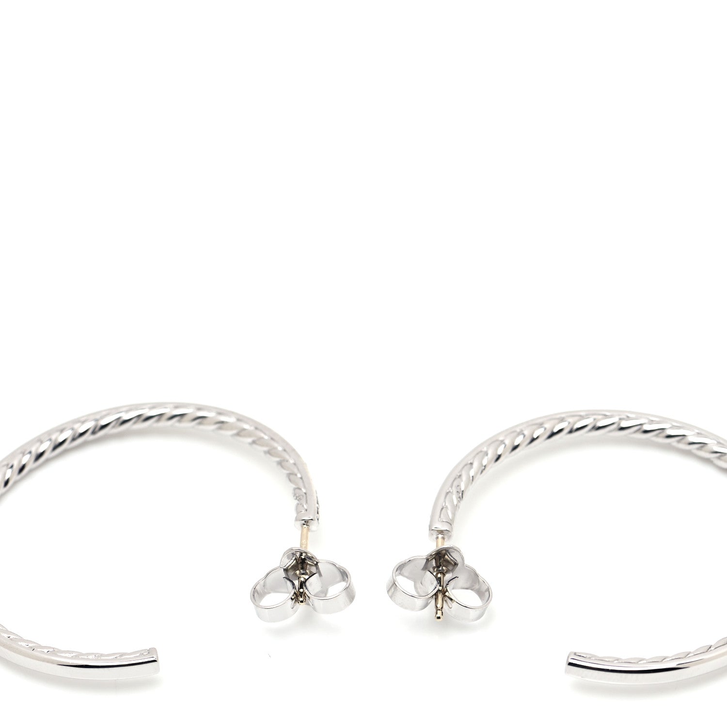 David Yurman Sterling Silver Diamond Medium Hoop Earrings 3 of 5