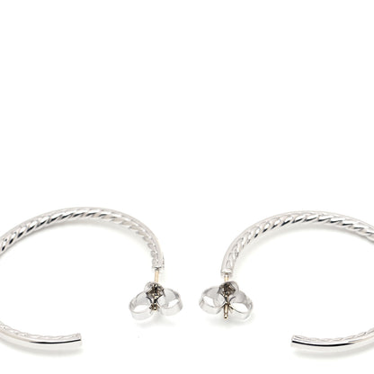 David Yurman Sterling Silver Diamond Medium Hoop Earrings 3 of 5