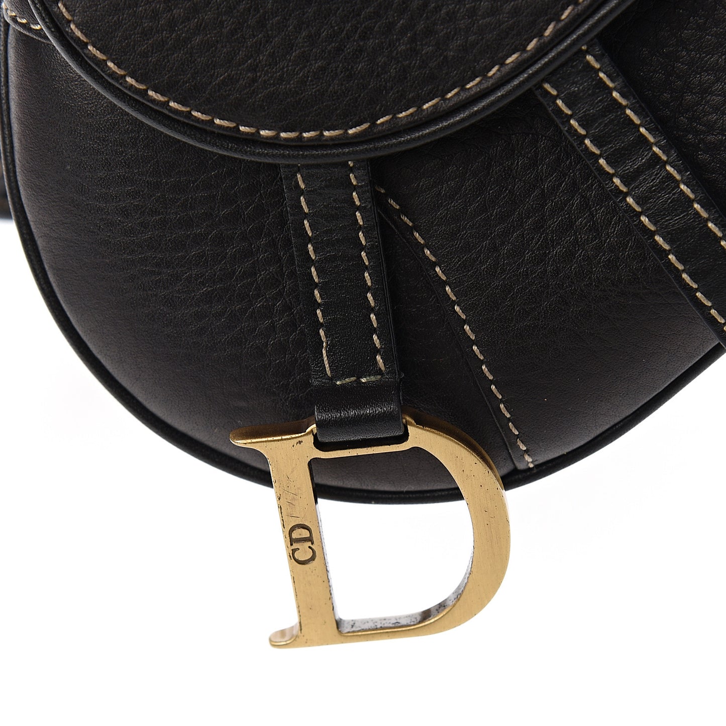 Grained Calfskin Saddle Belt Bag Black