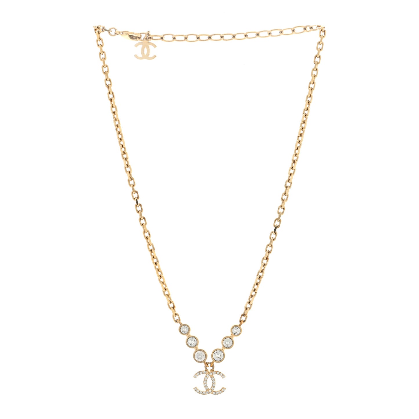 Metal Crystal CC Link Pendant Necklace Gold