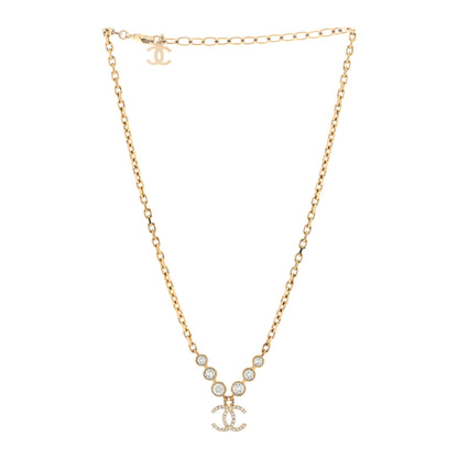 Chanel Metal Crystal CC Link Pendant Necklace Gold 3 of 4