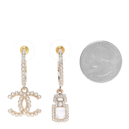 Chanel Crystal Pearl CC Perfume Bottle Drop Hoop Earrings Gold 2 of 6