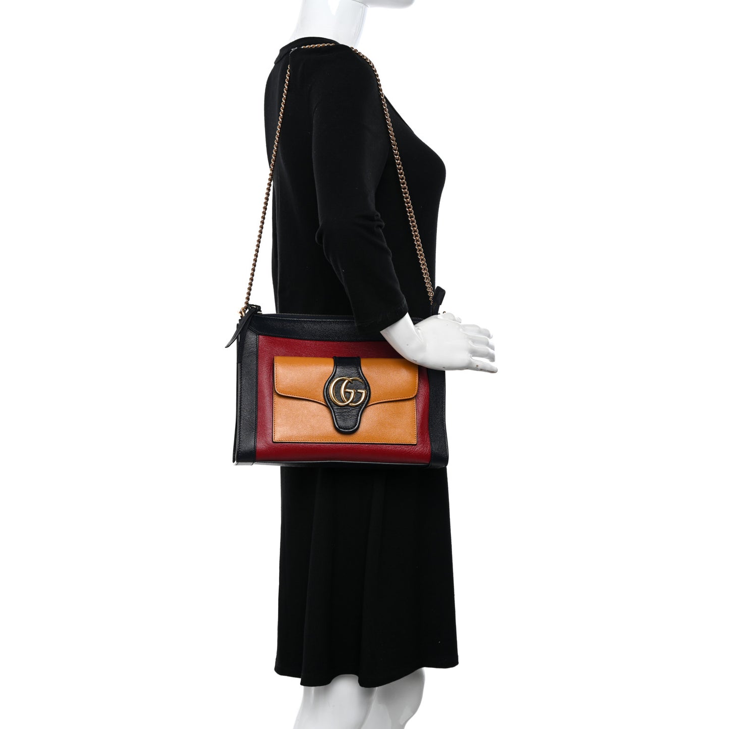 New Sakai Calfskin Lux Tri-Color Dahlia Chain Shoulder Bag New Cherry Red Sun Oil Blue