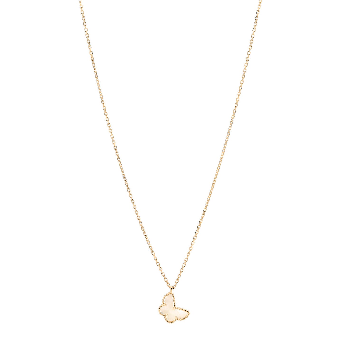18K Yellow Gold Mother of Pearl Sweet Alhambra Butterfly Pendant Necklace