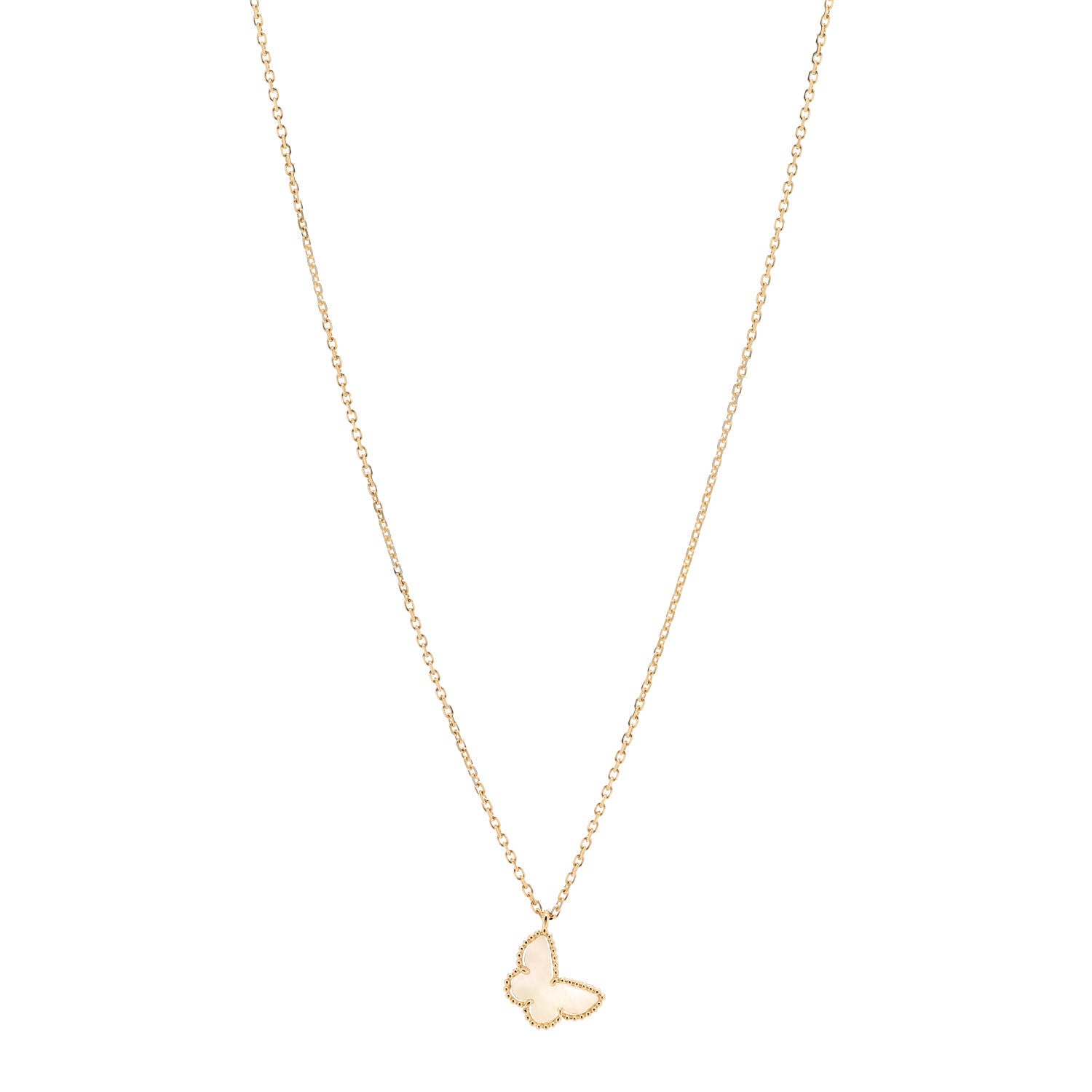 Van Cleef & Arpels 18K Yellow Gold Mother of Pearl Sweet Alhambra Butterfly Pendant Necklace 1 of 6