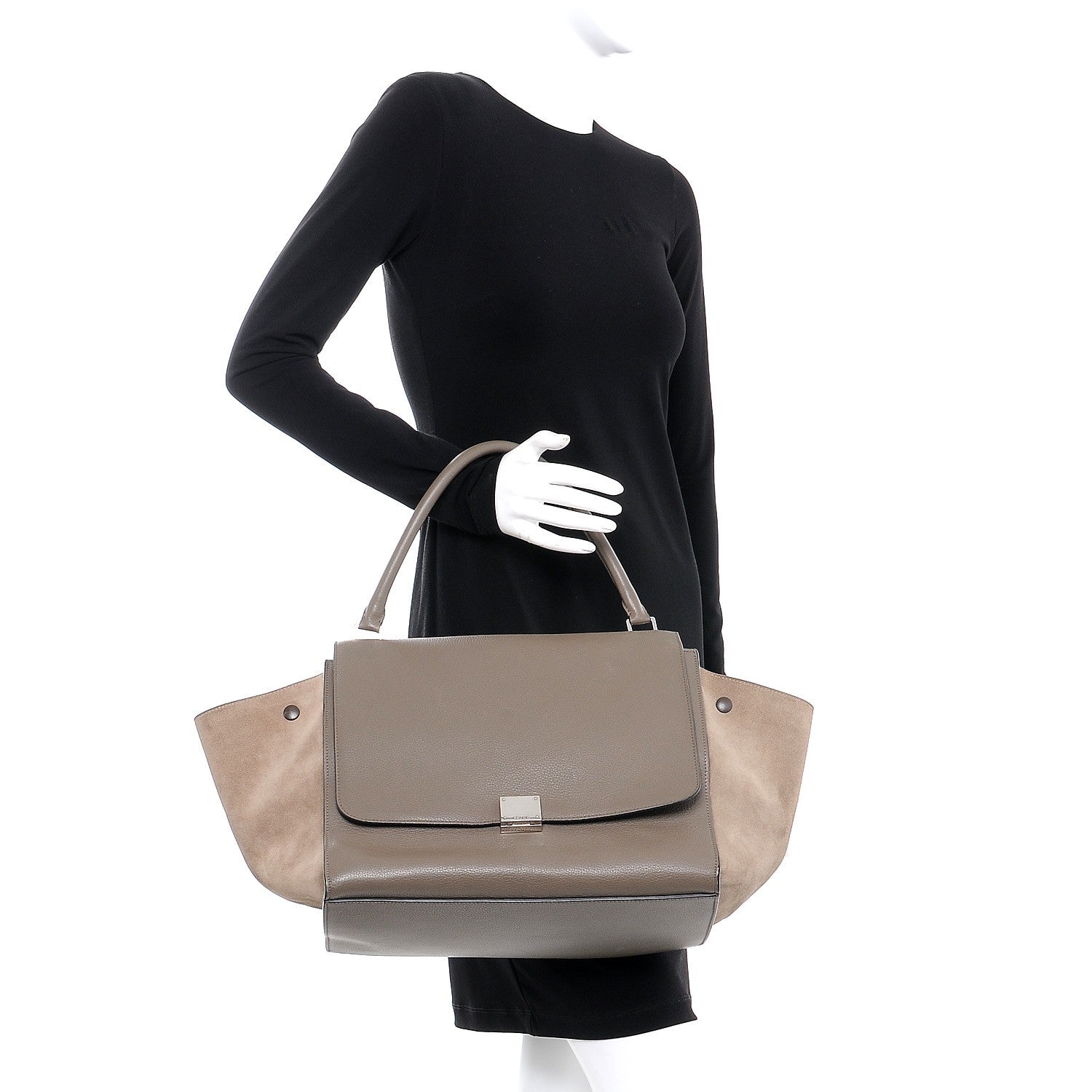 Celine Drummed Calfskin Suede Large Trapeze Souris 2 of 10