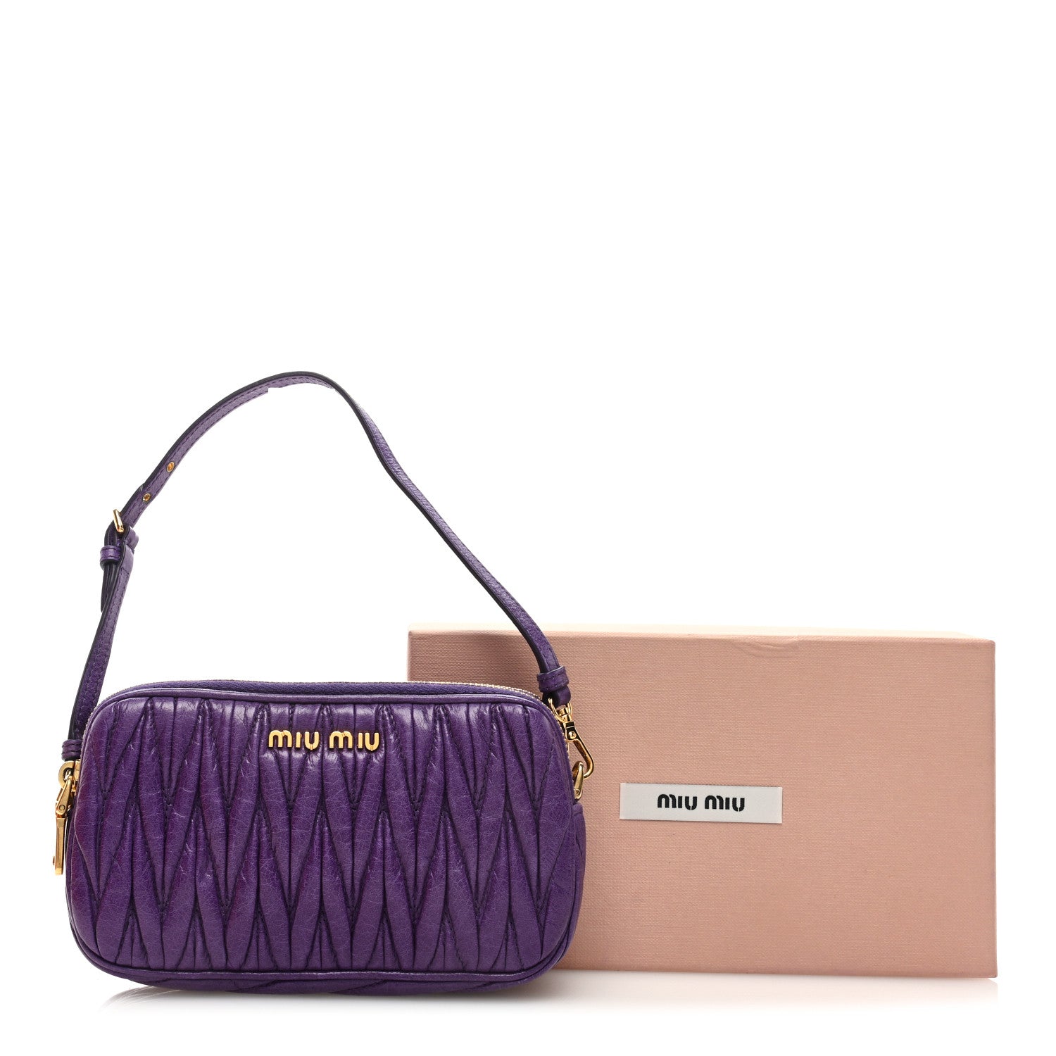 Miu Miu Vitello Lux Matelasse Double Zip Shoulder Bag Viola