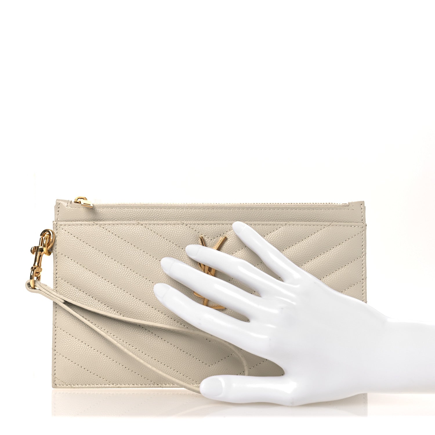 Saint Laurent Grain De Poudre Chevron Monogram Large Bill Pouch Crema Soft 2 of 9