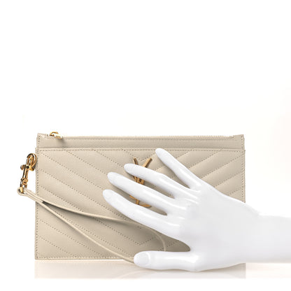 Saint Laurent Grain De Poudre Chevron Monogram Large Bill Pouch Crema Soft 2 of 9