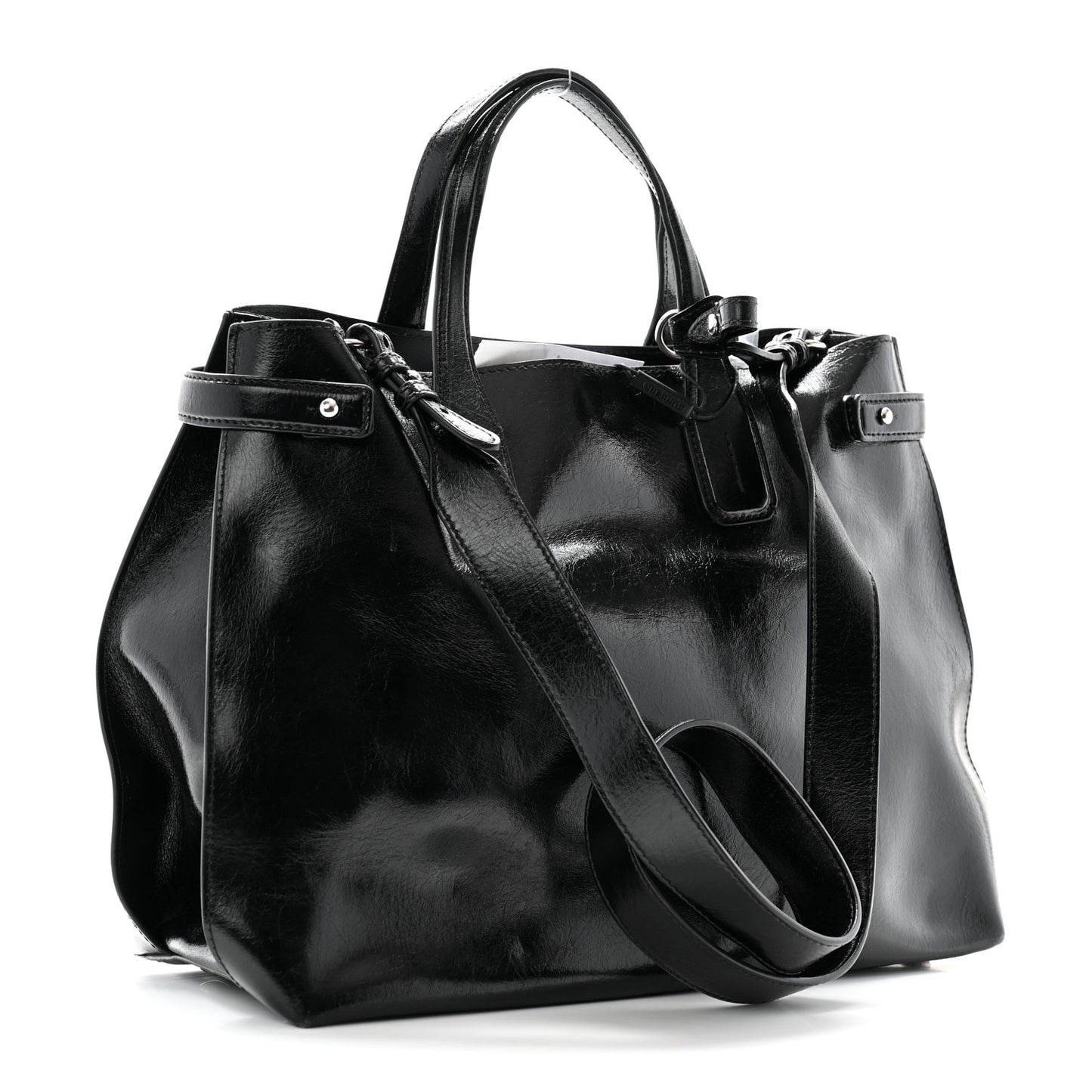 Shiny Soft Calfskin Medium Banner Tote Tote Black