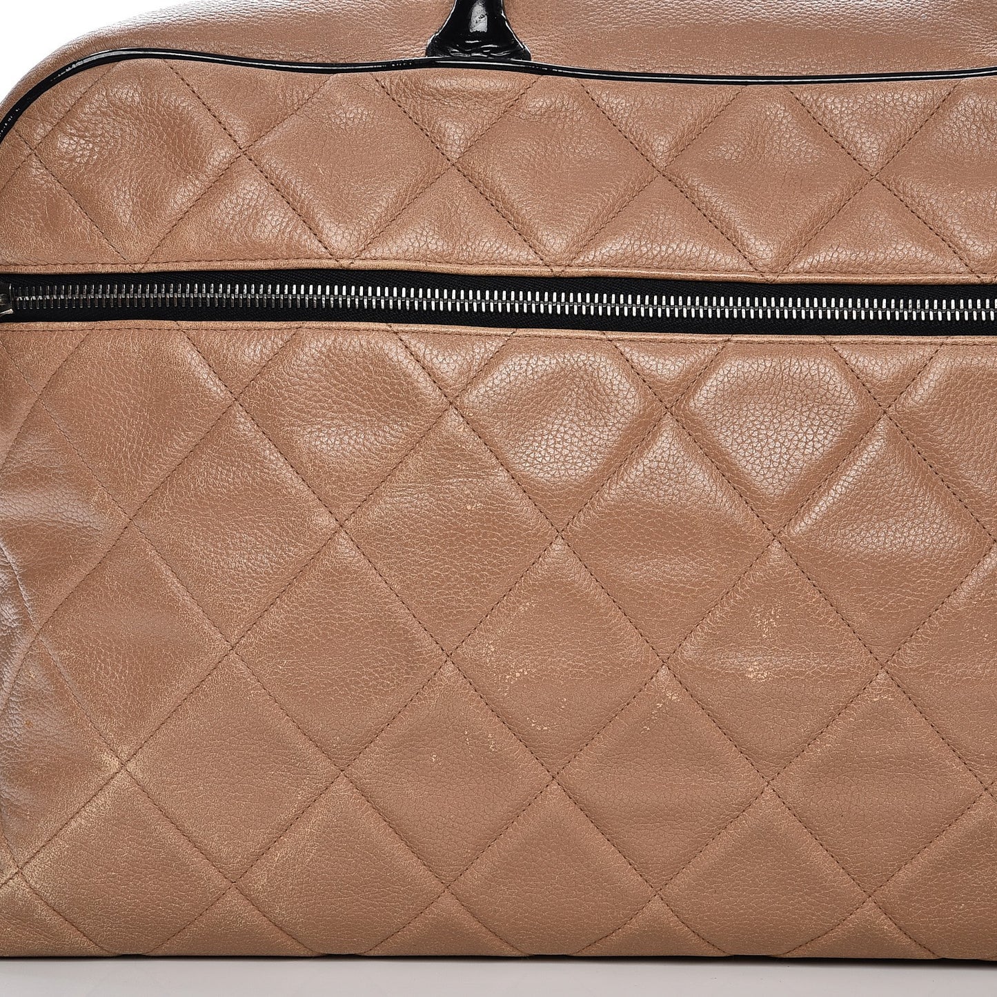 Caviar Patent Quilted Large Bowler Bag Beige Black