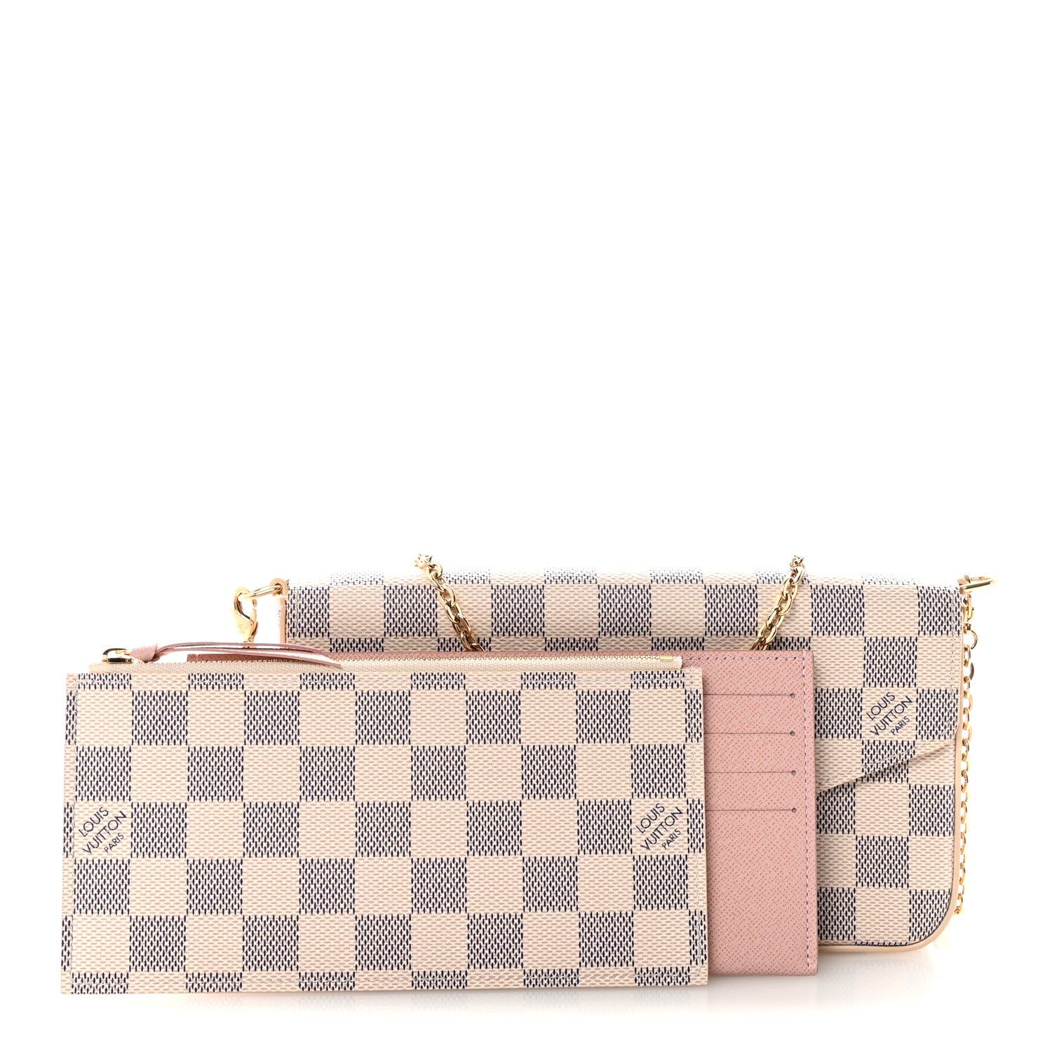 Louis Vuitton Damier Azur Pochette Felicie Chain Wallet Rose Ballerine 3 of 11