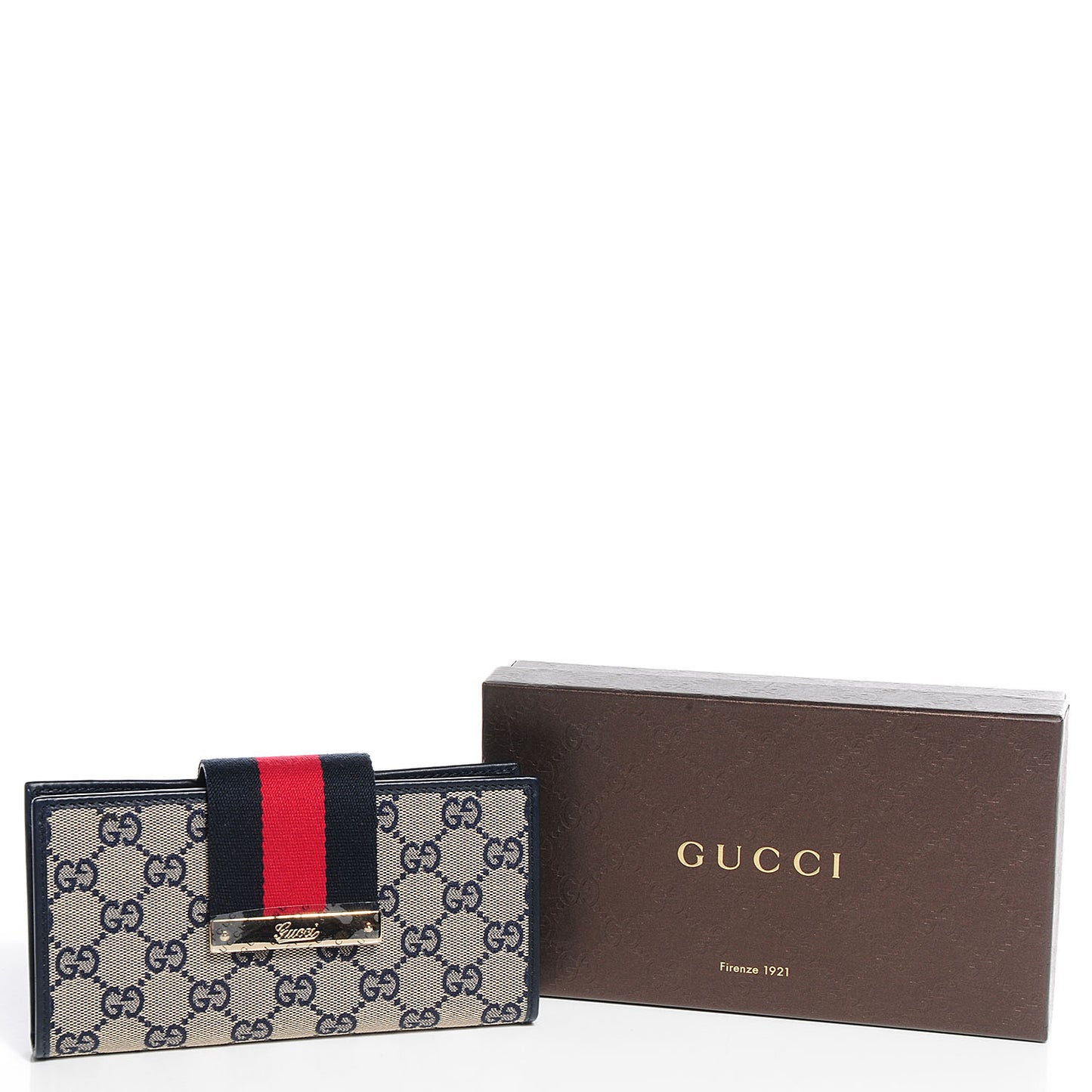 Monogram Calfskin Ladies Web Long Wallet Beige Blue