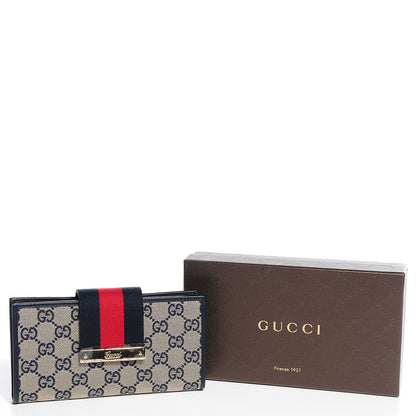 Gucci Monogram Calfskin Ladies Web Long Wallet Beige Blue 5 of 9