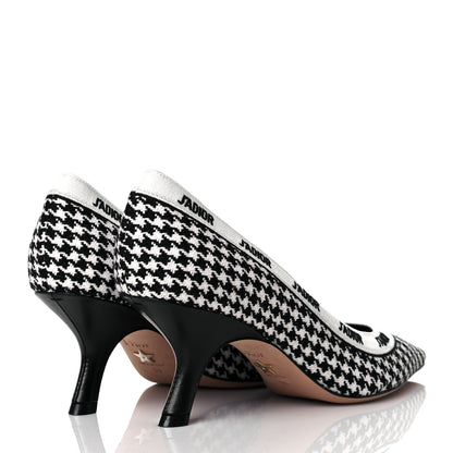 Christian Dior Wool Ribbon Houndstooth Embroidered J'Adior 65mm Pumps 39 Black White 4 of 9