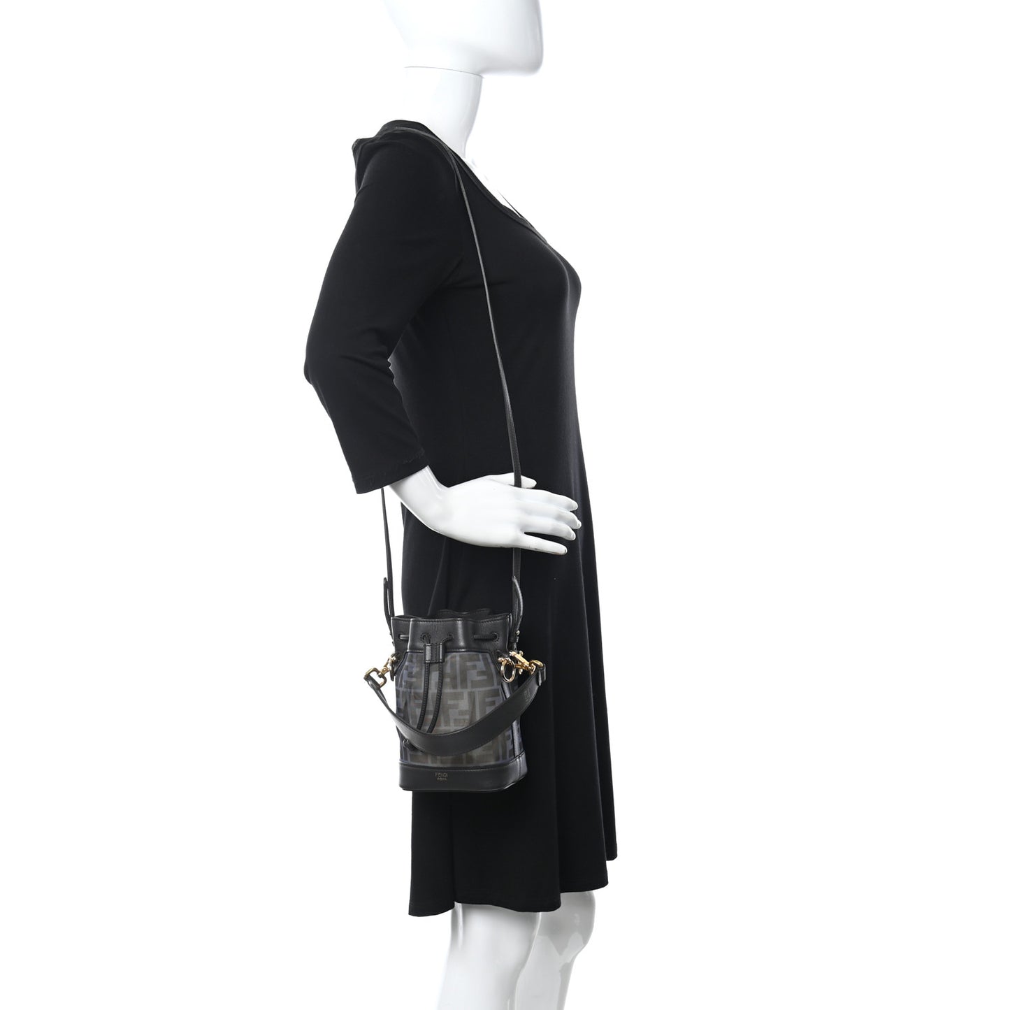 Mesh Vitello Grace F is Fendi FF 1974 Mini Mon Tresor Bucket Bag Azzurro Black Ebano