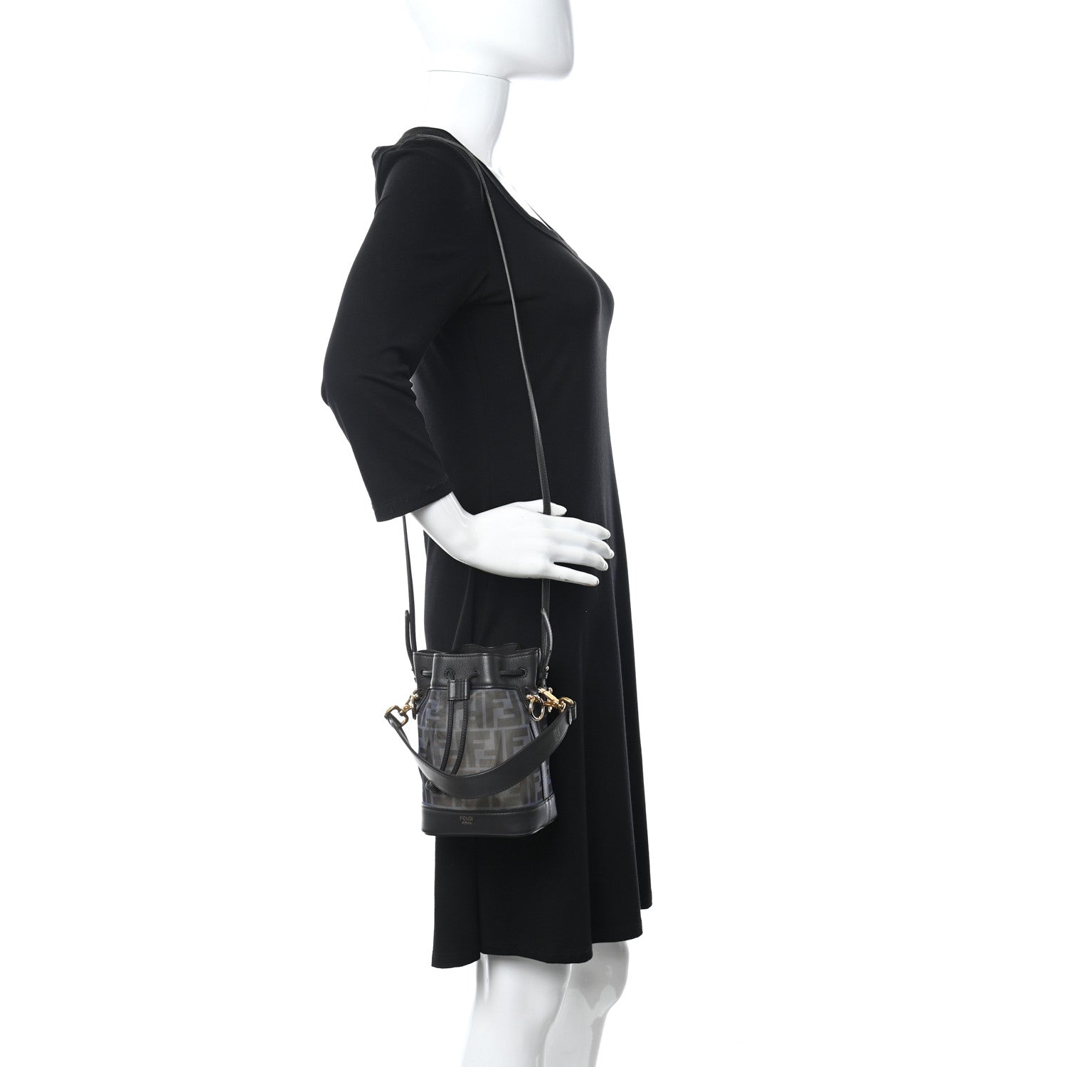 Fendi Mesh Vitello Grace F is Fendi FF 1974 Mini Mon Tresor Bucket Bag Azzurro Black Ebano 2 of 10