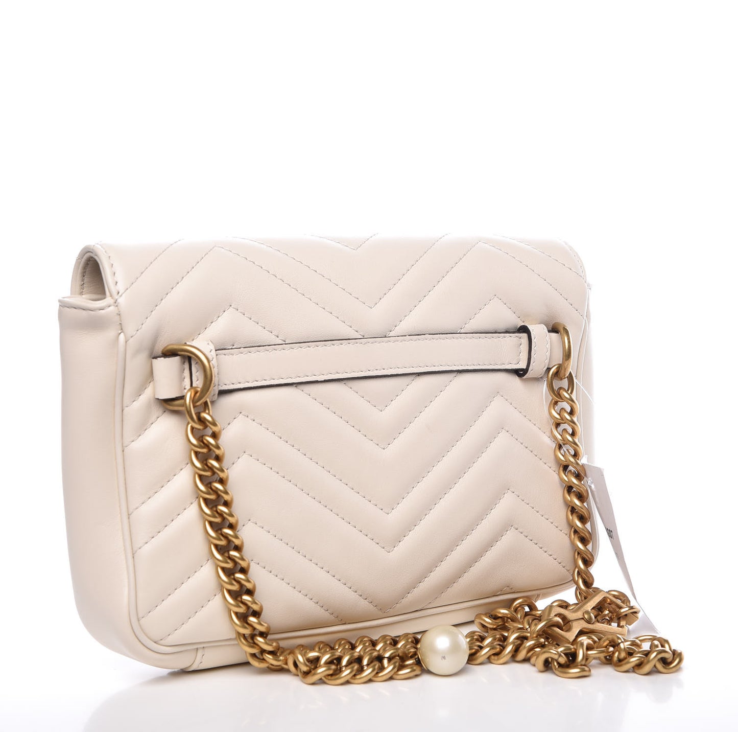 Calfskin Matelasse Pearly GG Marmont Chain Belt Bag Mystic White