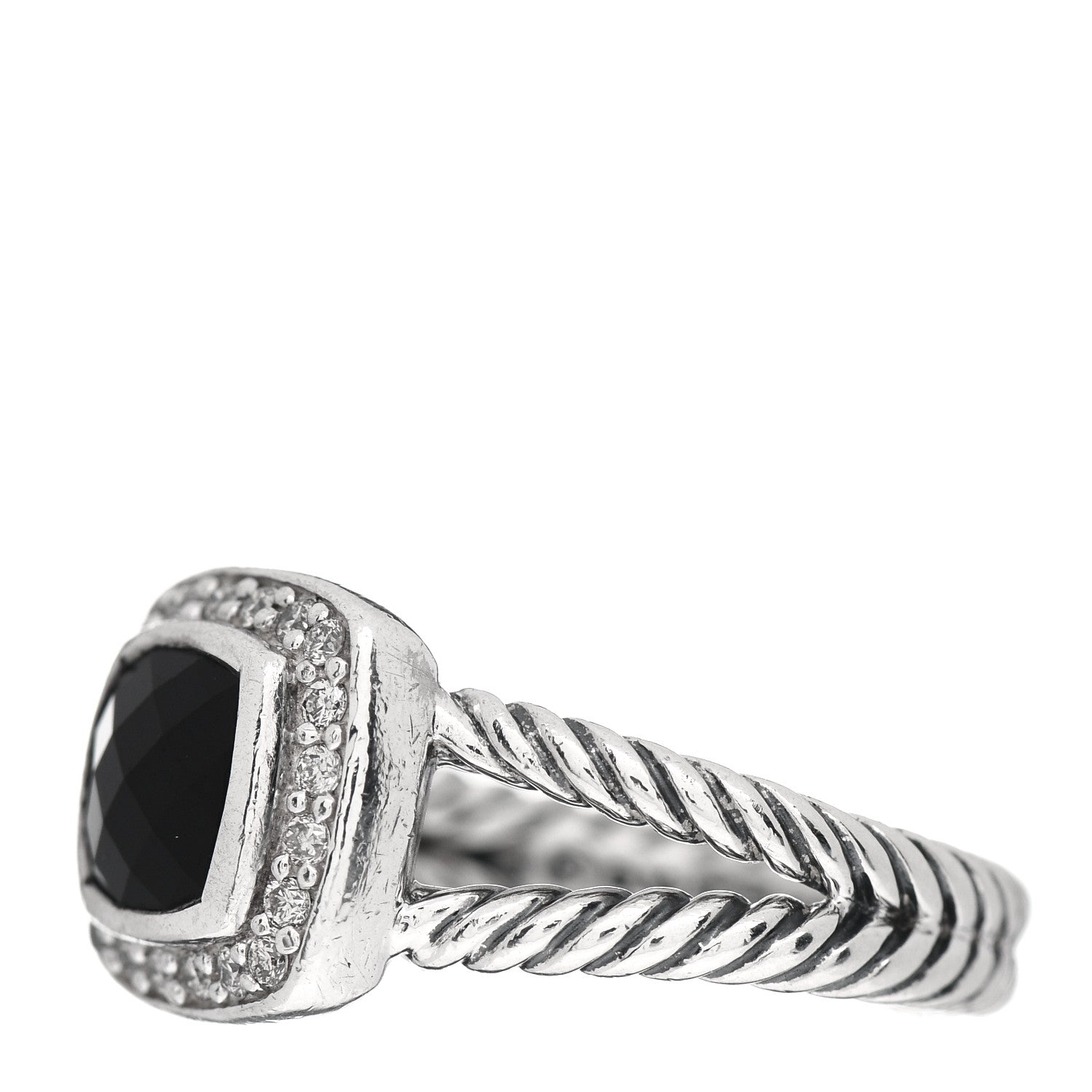 David Yurman Sterling Silver Diamond Black Onyx 7mm Petite Albion Ring 53 6.25 3 of 5