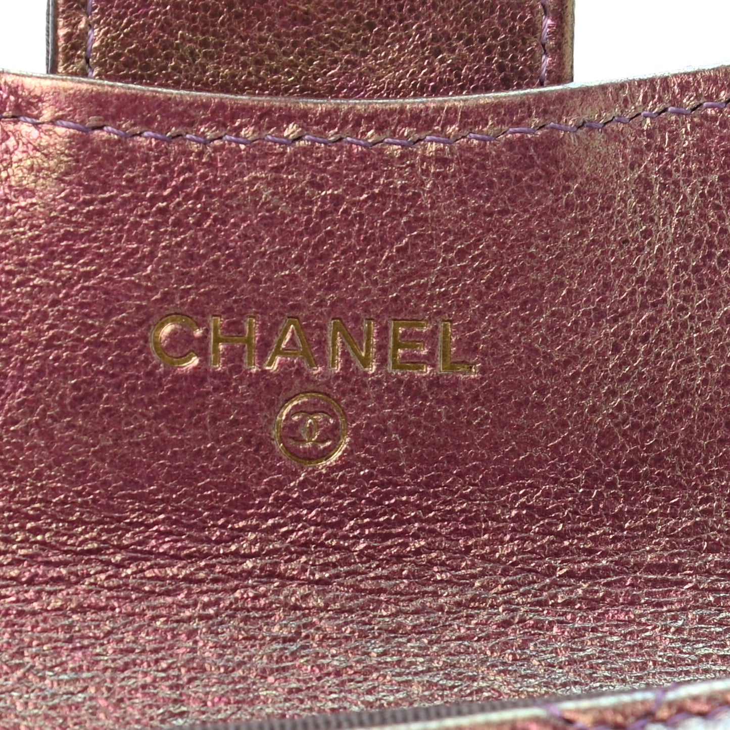 Iridescent Lambskin Quilted Flap Card Holder Wallet Purple